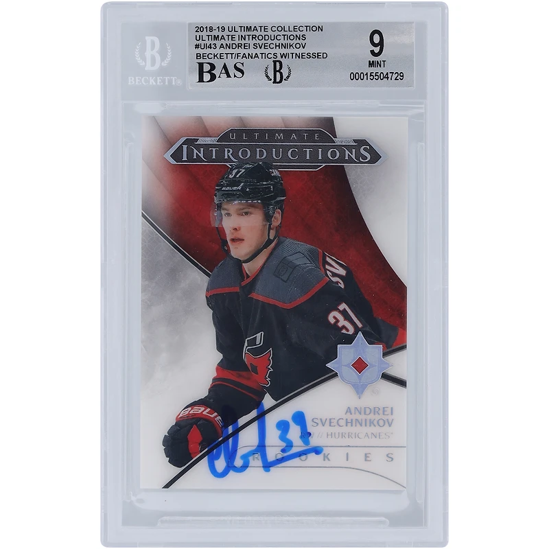 Andrei Svechnikov Carolina Hurricanes Autographed 2018-19 Upper Deck Ultimate Collection Ultimate Introductions #UI-43 Beckett Fanatics Witnessed Authenticated 9/10 Rookie Card
