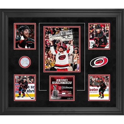 Andrei Svechnikov Carolina Hurricanes Autographed 2026 Stanley Cup Champions Framed 20" x 24" Collage with a Piece of Game-Used Net from the 2026 Stanley Cup Final - Limited Edition of 100