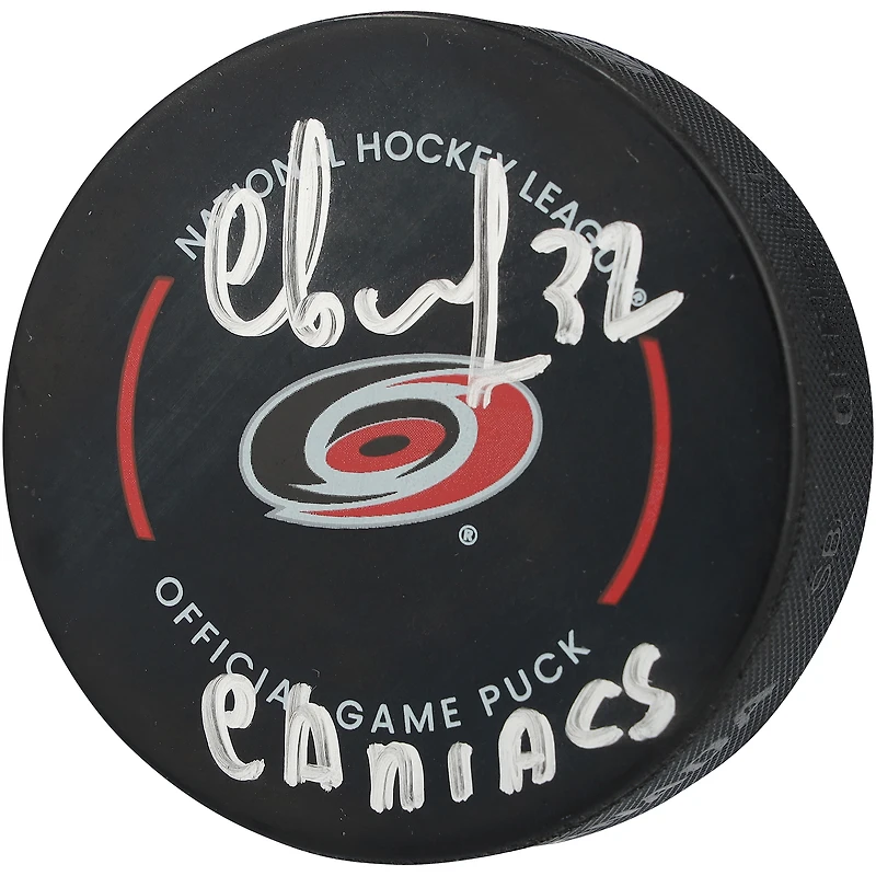Andrei Svechnikov Carolina Hurricanes Autographed Official Game Puck with "Caniacs" Inscription