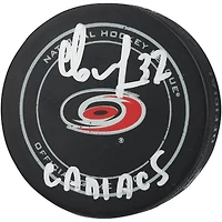 Andrei Svechnikov Carolina Hurricanes Autographed Old Model Official Game Puck with "Caniacs" Inscription