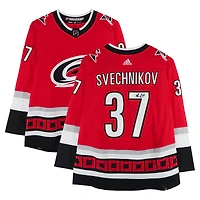 Maillot adidas rouge autographié par Andrei Svechnikov pour le 25e anniversaire des Hurricanes de la Caroline