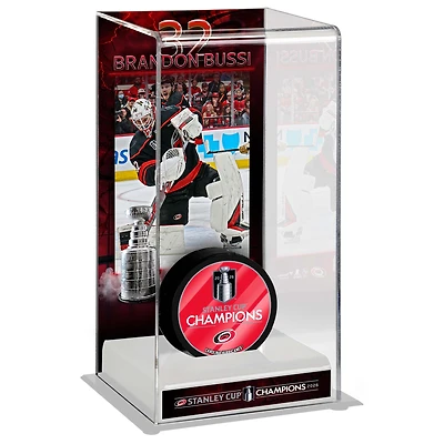 Étui de luxe pour rondelle de hockey haute, logo des Hurricanes de la Caroline, champions de la Coupe Stanley 2026, Brandon Bussi