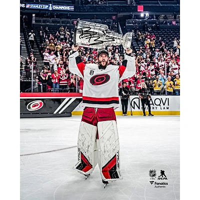 Brandon Bussi Carolina Hurricanes Autographed 2026 Stanley Cup Champions 8" x 10" Raising Cup Photograph