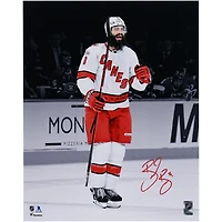 Brent Burns Carolina Hurricanes dédicacé 16" x 20" maillot blanc célébrant la photographie Spotlight