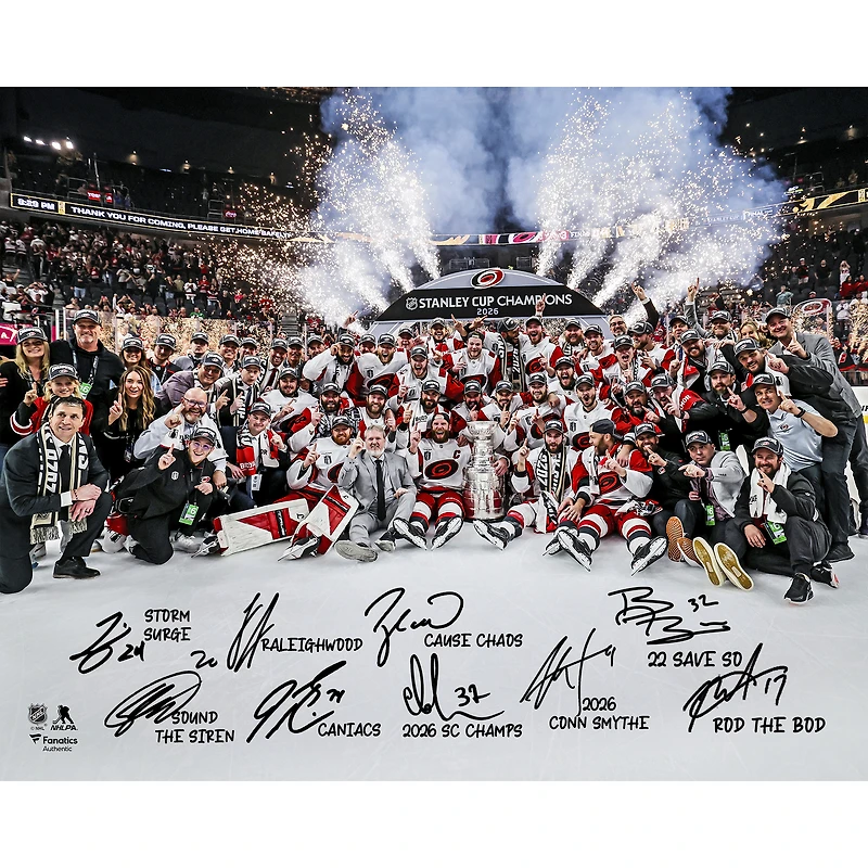 Carolina Hurricanes Autographed 2026 Stanley Cup Champions 16" x 20" Team Celebration Photograph with Multiple Signatures and Inscriptions - Limited Edition of 50