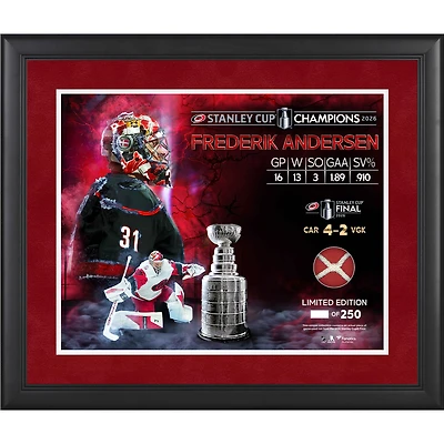 Frederik Andersen Carolina Hurricanes 2026 Stanley Cup Champions Framed 16" x 20" Collage with a Piece of Game-Used Net from the 2026 Stanley Cup Final - Limited Edition of 250