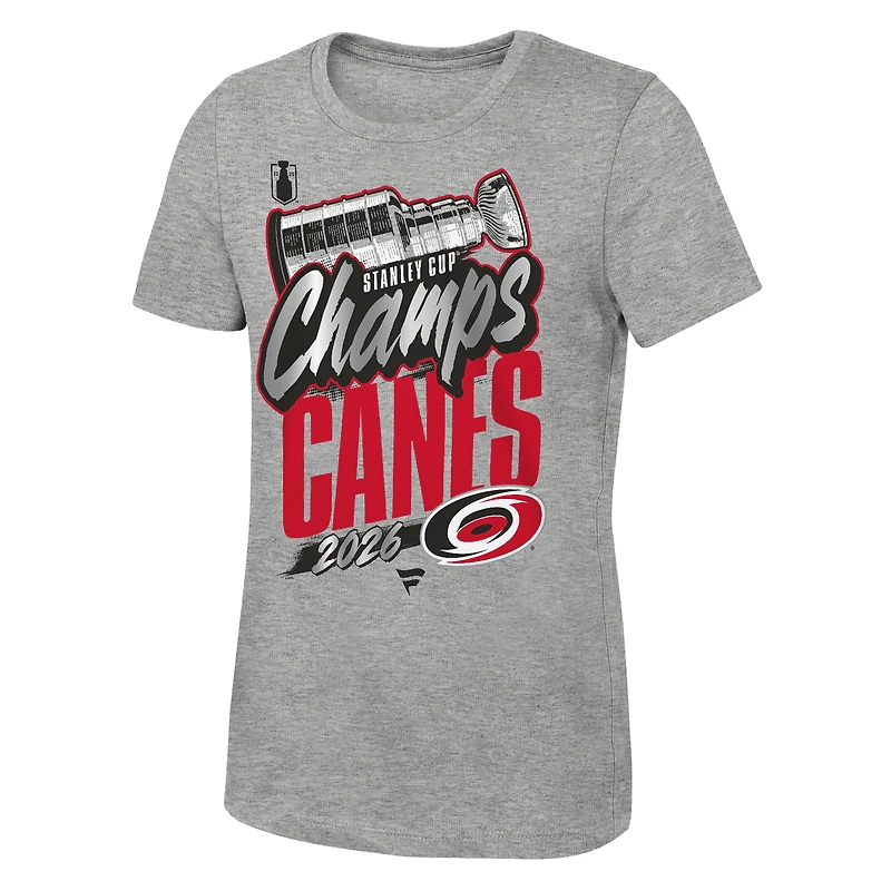 Girls Youth Fanatics Heather Gray Carolina Hurricanes 2026 Stanley Cup Champions Replica Locker Room T-Shirt
