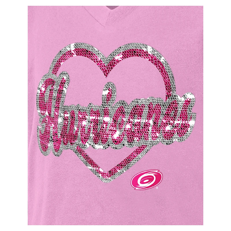 T-shirt à col en V sequins roses pour fille New Era Carolina Hurricanes