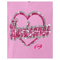 T-shirt à col en V sequins roses pour fille New Era Carolina Hurricanes