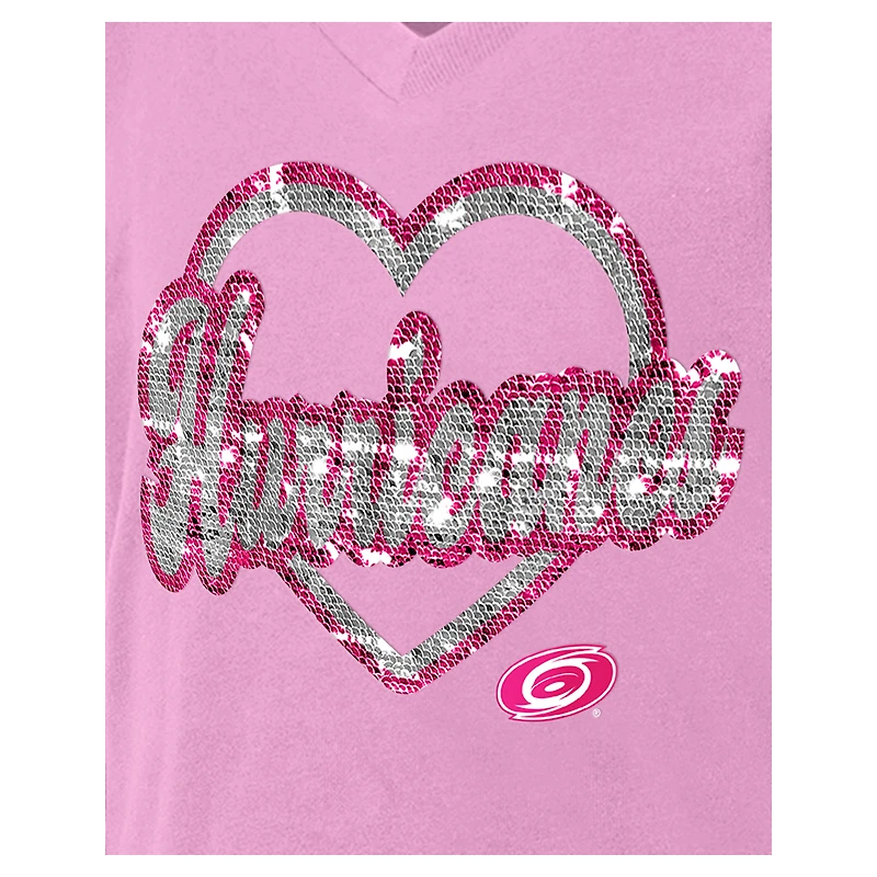 T-shirt à col en V sequins roses pour fille New Era Carolina Hurricanes
