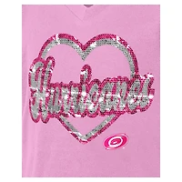 T-shirt à col en V sequins roses pour fille New Era Carolina Hurricanes