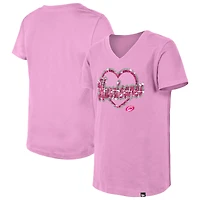 Girl's Youth New Era  Pink Carolina Hurricanes Flip Sequin V-Neck T-Shirt