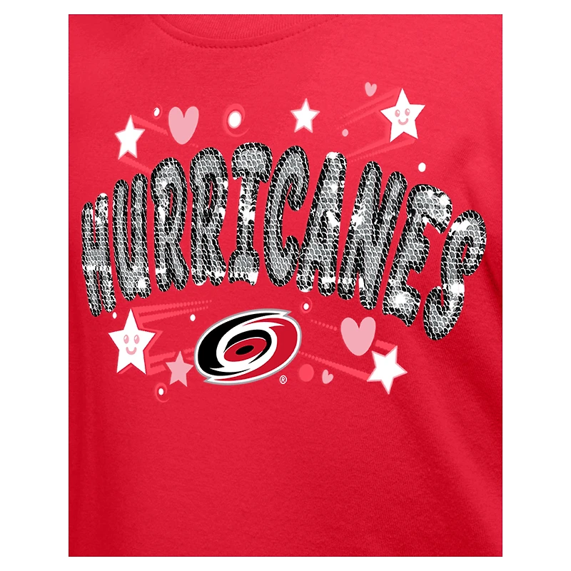 T-shirt à paillettes pour fille New Era rouge Carolina Hurricanes