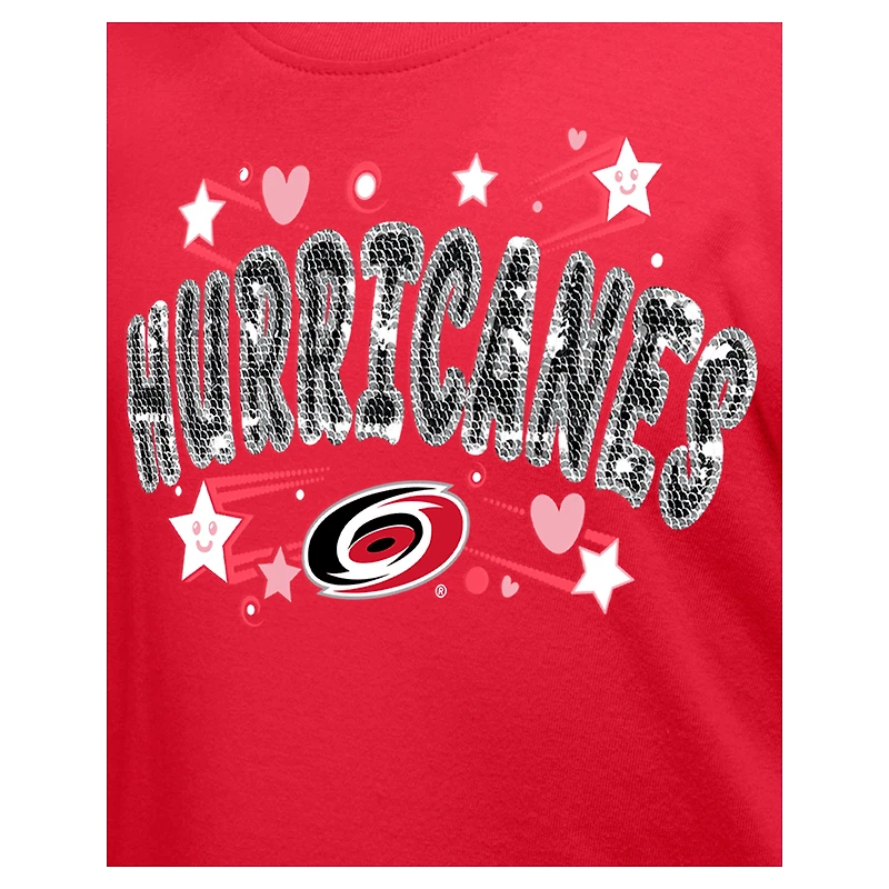 T-shirt à paillettes pour fille New Era rouge Carolina Hurricanes