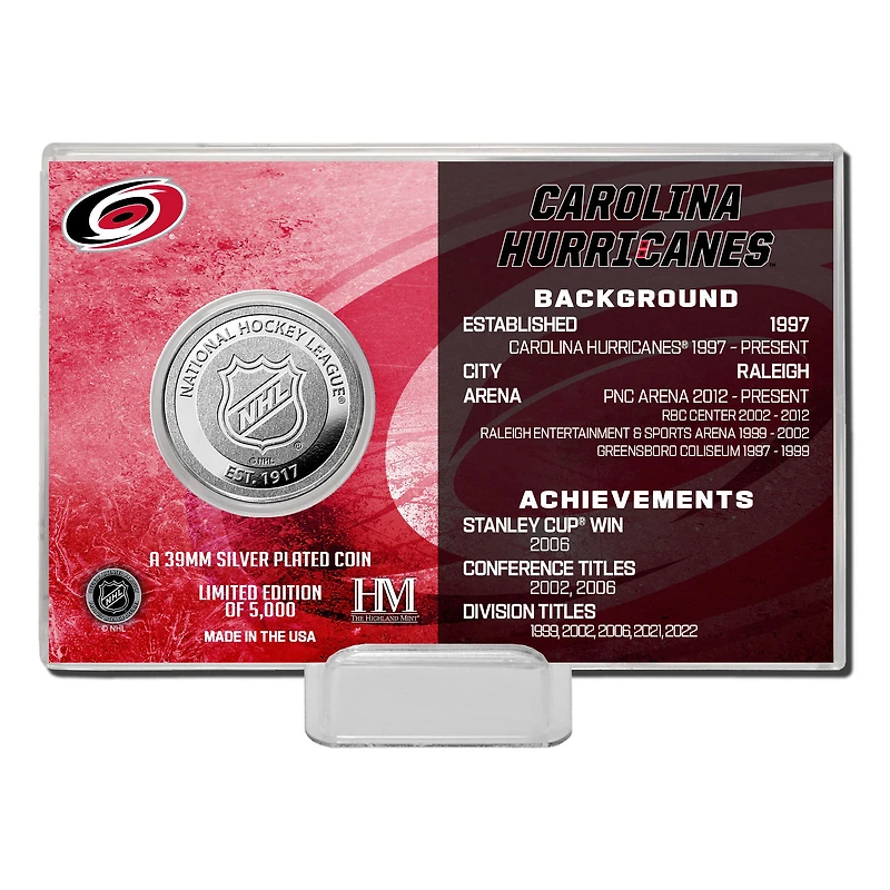 Highland Mint Carolina Hurricanes Histoire de l'équipe - Coin Card