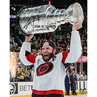 Jordan Staal Carolina Hurricanes Autographed 2026 Stanley Cup Champions 16" x 20" Raising Cup Photograph with "2026 SC Champs" Inscription