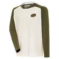 T-shirt à capuche manches longues raglan Intrepid Sand pour homme, couleur crème/olive, Carolina Hurricanes, Antigua