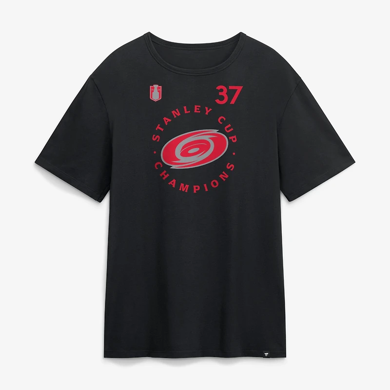Men's Fanatics Andrei Svechnikov Black Carolina Hurricanes 2026 Stanley Cup Champions Authentic Pro Name & Number T-Shirt