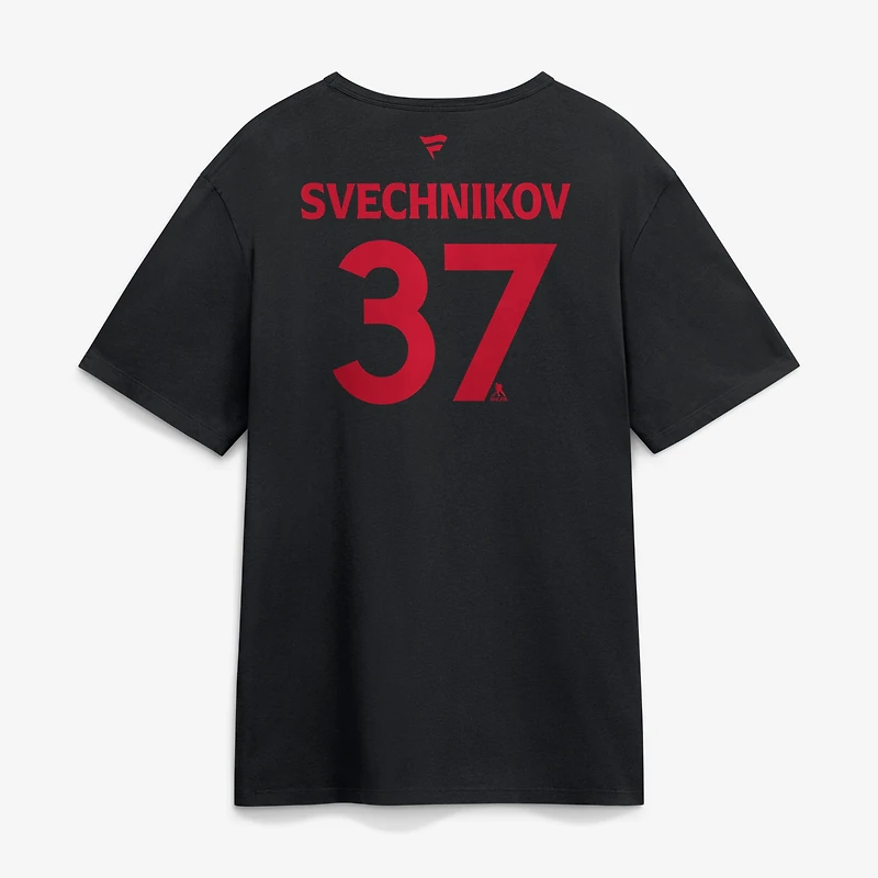 Men's Fanatics Andrei Svechnikov Black Carolina Hurricanes 2026 Stanley Cup Champions Authentic Pro Name & Number T-Shirt