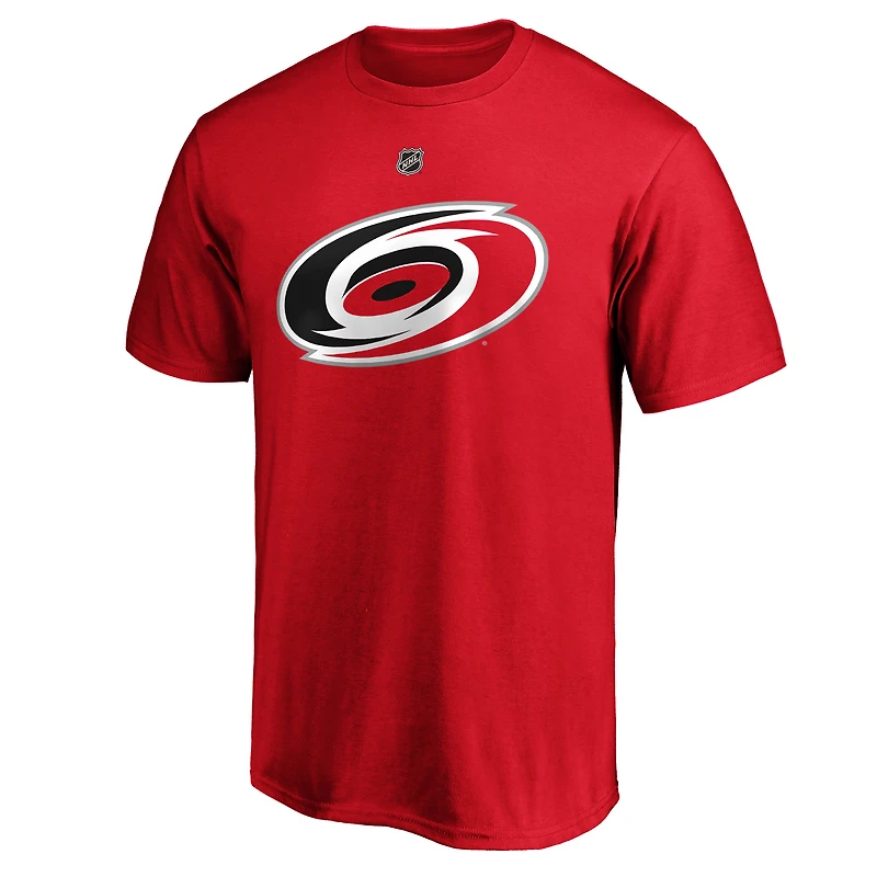 T-shirt rouge authentique pour homme avec nom et numéro Stack des Hurricanes de la Caroline, Andrei Svechnikov