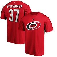 T-shirt rouge authentique pour homme avec nom et numéro Stack des Hurricanes de la Caroline, Andrei Svechnikov