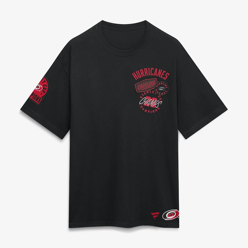 Men's Fanatics Black Carolina Hurricanes 2026 Stanley Cup Champions Patches Heavyweight T-Shirt