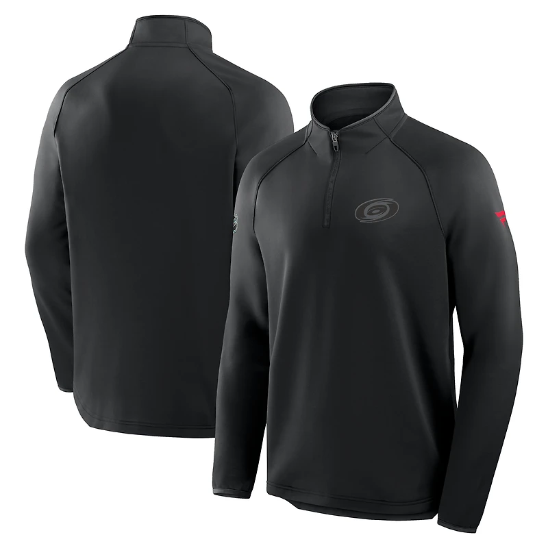 Men's Fanatics Black Carolina Hurricanes Authentic Pro Tonal Rink Raglan Quarter-Zip Pullover