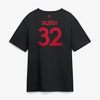T-shirt authentique Fanatics Brandon Bussi noir des Hurricanes de la Caroline, champions Coupe Stanley 2026. Nom et numéro du joueur professionnel.