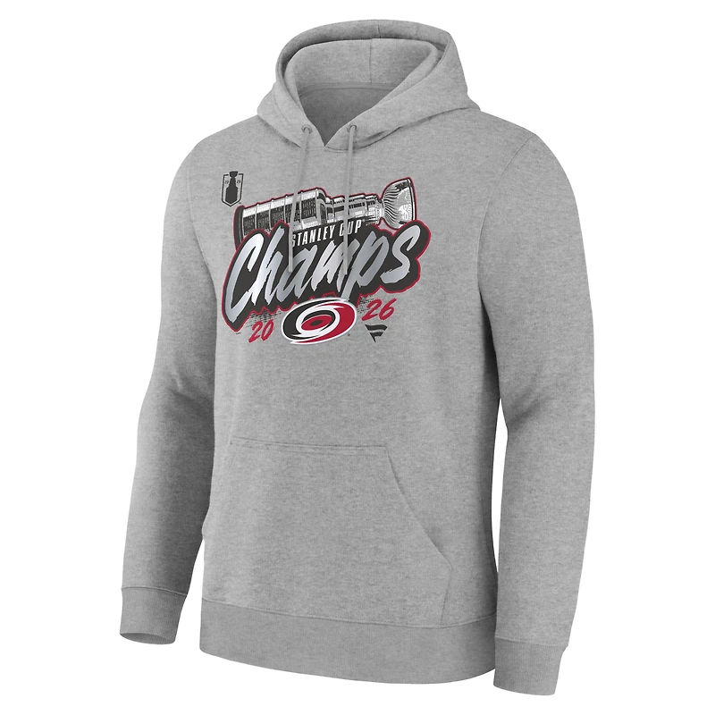 Sweat à capuche Fanatics Heather Gray pour homme, Carolina Hurricanes, champions de la Coupe Stanley 2026