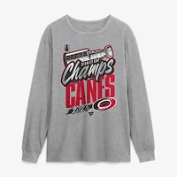 T-shirt à manches longues Fanatics Heather Gray Carolina Hurricanes, champions de la Coupe Stanley 2026, pour homme
