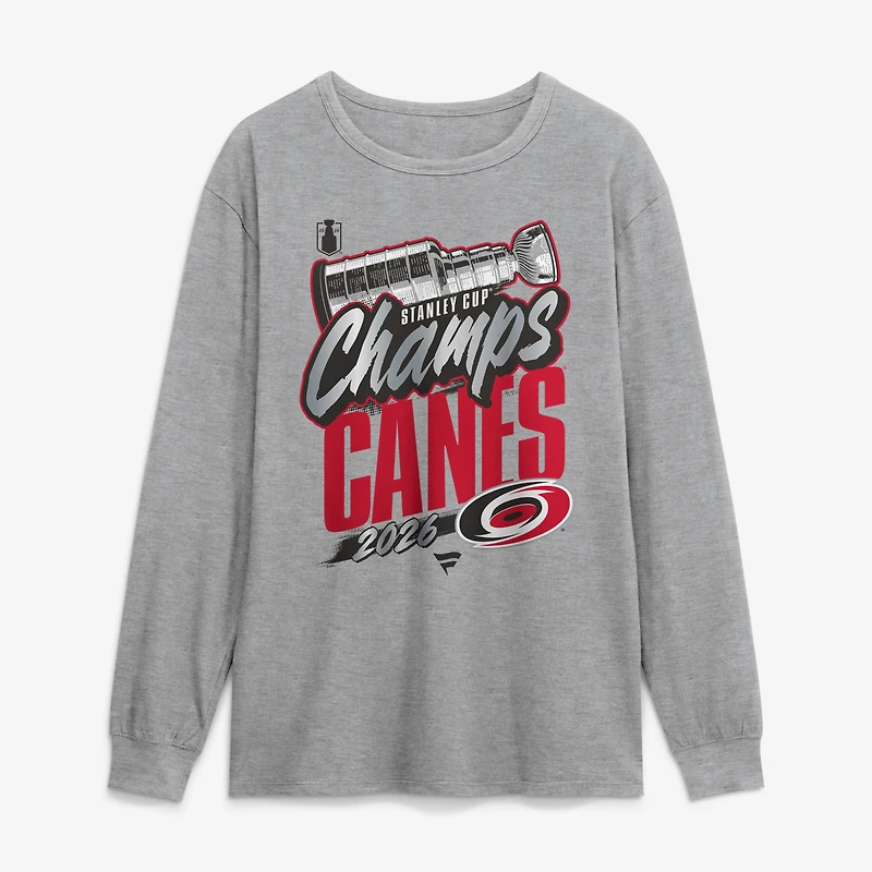 Men's Fanatics Heather Gray Carolina Hurricanes 2026 Stanley Cup Champions Locker Room Long Sleeve T-Shirt