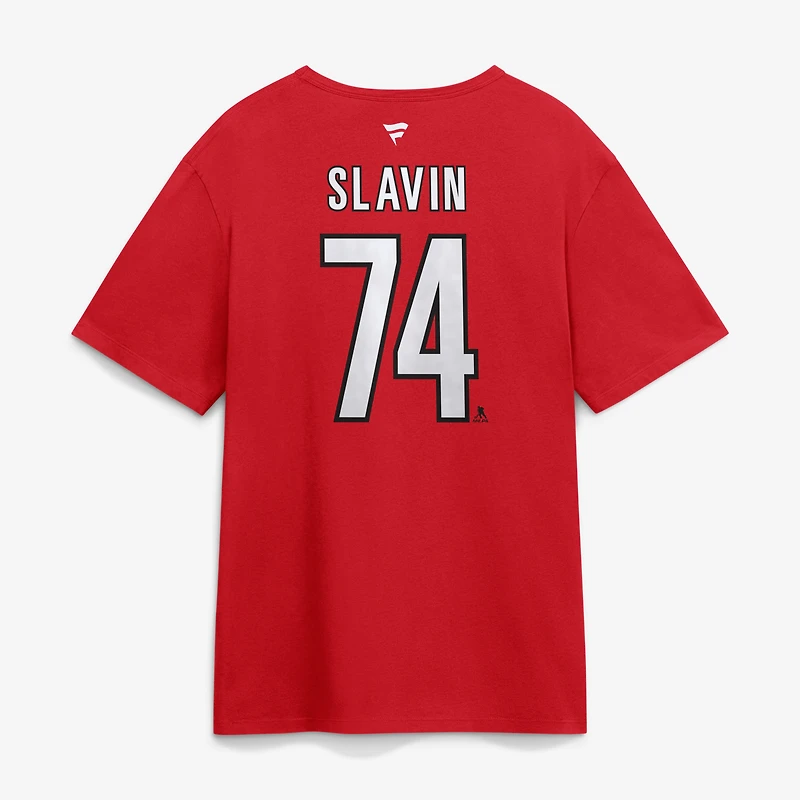 Men's Fanatics Jaccob Slavin Red Carolina Hurricanes 2026 Stanley Cup Champions Authentic Stack Name & Number T-Shirt