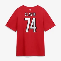 Men's Fanatics Jaccob Slavin Red Carolina Hurricanes 2026 Stanley Cup Champions Authentic Stack Name & Number T-Shirt