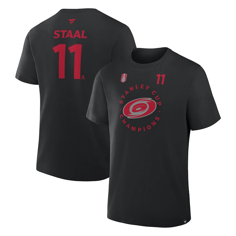 Men's Fanatics Jordan Staal Black Carolina Hurricanes 2026 Stanley Cup Champions Authentic Pro Name & Number T-Shirt