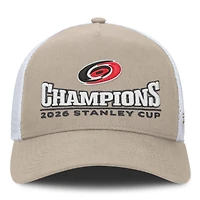 Men's Fanatics  Light Beige/White Carolina Hurricanes 2026 Stanley Cup Champions A-Frame Trucker Adjustable Hat