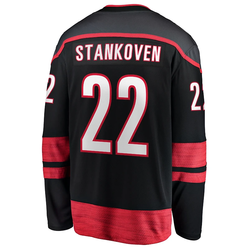 Maillot de match à domicile des Hurricanes la Caroline noir Logan Stankoven Fanatics pour hommes