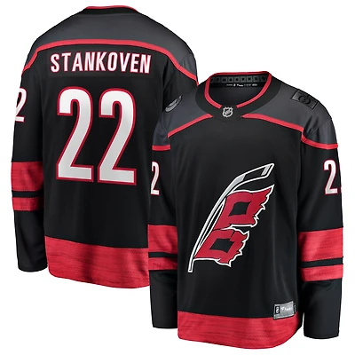 Maillot de match à domicile des Hurricanes la Caroline noir Logan Stankoven Fanatics pour hommes