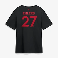 T-shirt authentique Fanatics pour homme Nikolaj Ehlers, noir, Carolina Hurricanes, champions de la Coupe Stanley 2026, avec nom et numéro joueur professionnel.