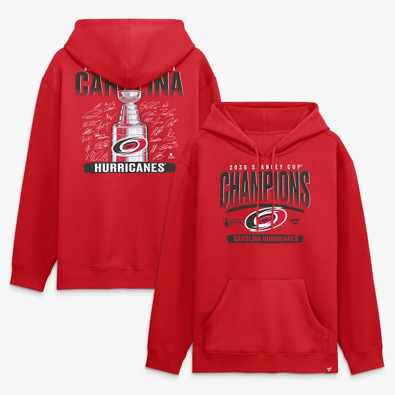 Men's Fanatics Red Carolina Hurricanes 2026 Stanley Cup Champions Signature Roster Hoodie