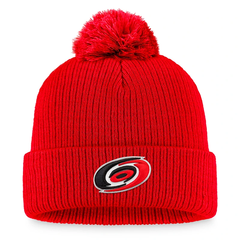 Men's Fanatics Red Carolina Hurricanes Primary Logo Cuffed Knit Hat with Pom