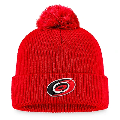 Men's Fanatics Red Carolina Hurricanes Primary Logo Cuffed Knit Hat with Pom