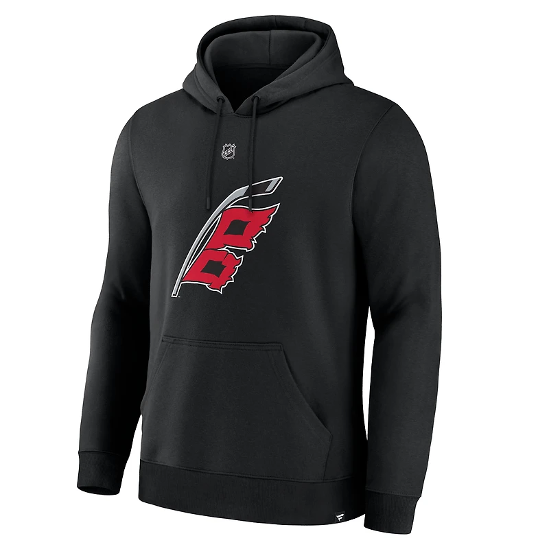 Men's Fanatics Sebastian Aho Black Carolina Hurricanes Authentic Stack Name & Number Hoodie