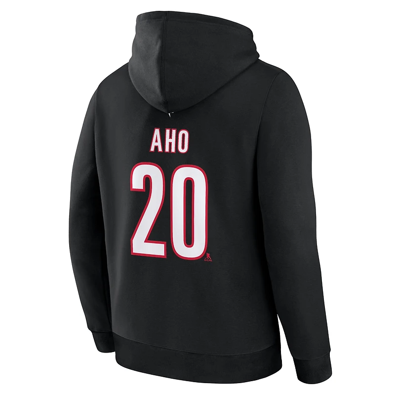 Sweat à capuche authentique avec nom et numéro Stack des Hurricanes de la Caroline noir Fanatics Sebastian Aho pour hommes