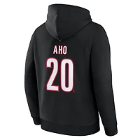 Men's Fanatics Sebastian Aho Black Carolina Hurricanes Authentic Stack Name & Number Hoodie