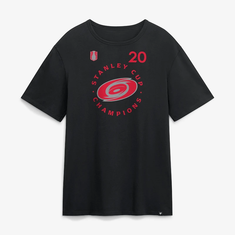 Men's Fanatics Sebastian Aho Black Carolina Hurricanes 2026 Stanley Cup Champions Authentic Pro Name & Number T-Shirt