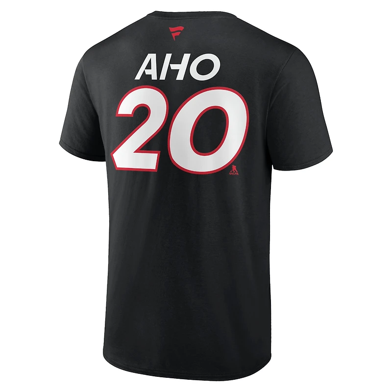 Fanatics pour hommes Sebastian Aho Noir Carolina Hurricanes Authentic Pro Prime Nom et numéro T-shirt