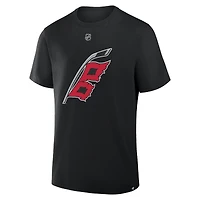 T-shirt authentique Fanatics Sebastian Aho noir des Hurricanes de la Caroline, avec nom et numéro.