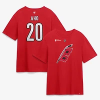 T-shirt authentique Fanatics Sebastian Aho, Hurricanes de la Caroline, champions Coupe Stanley 2026, avec nom et numéro superposés
