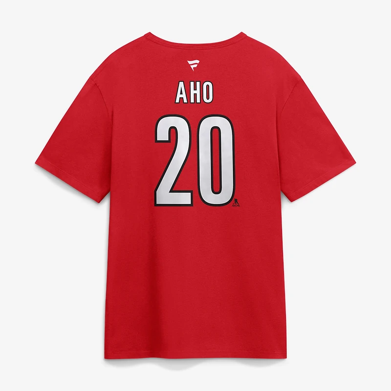 Men's Fanatics Sebastian Aho Red Carolina Hurricanes 2026 Stanley Cup Champions Authentic Stack Name & Number T-Shirt