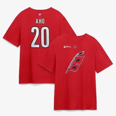 Men's Fanatics Sebastian Aho Red Carolina Hurricanes 2026 Stanley Cup Champions Authentic Stack Name & Number T-Shirt
